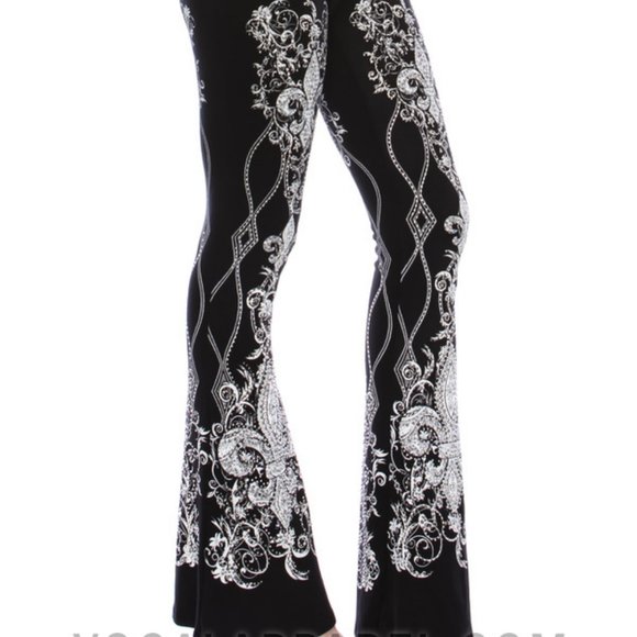 Vocal Pants - VOCAL PANTS leggings bell bottom flare fleur de lis bling SM-XXL concert Rocker